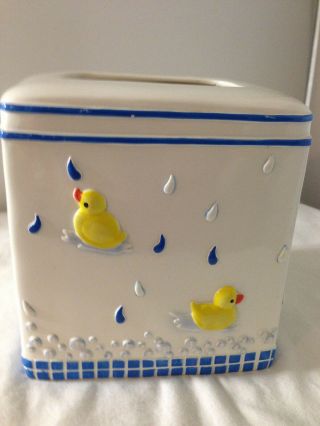 Vintage Allure Bath Time Rubber Duck 3d Square Tissue Box Cover White Resin