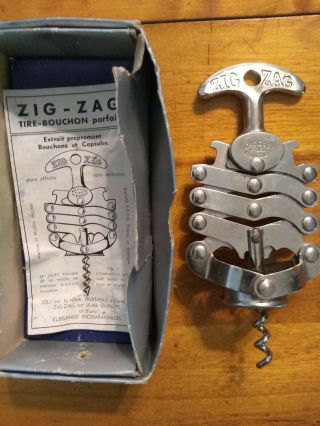 Vintage Zig - Zag French Corkscrew Wine Bottle Opener Tire Bouchon Accordion W/box