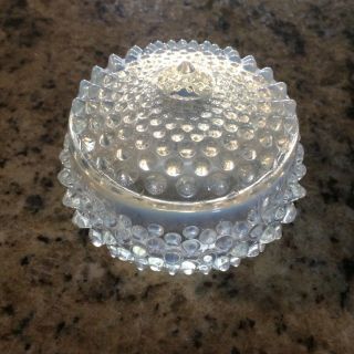 Vtg Opalescent Moonstone Hobnail Round Glass Dish/bowl W/lid 4 "