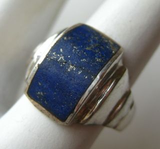 Fine Vintage Sterling Silver Blue Lapis Lazuli Art Deco Ring 6