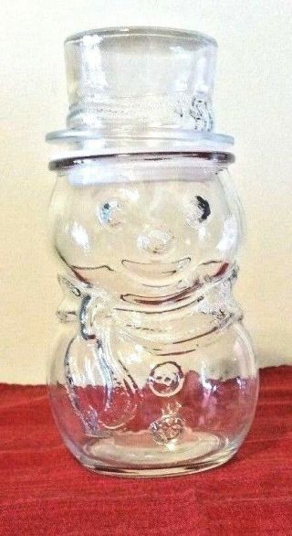 Vintage Christmas Snowman Shaped Clear Glass Candy/cookie Jar Canister