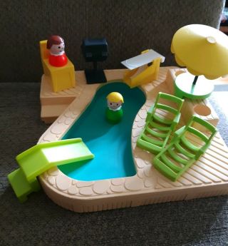 Vintage Fisher Price Little People Swimming Pool 2526 Set Complete Diving Board