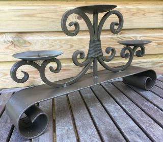 Vintage Iron & Scroll Table Candelabra 3 Large Church Candle Stick Holder