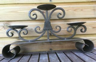 Vintage Iron & Scroll Table Candelabra 3 Large Church Candle Stick Holder 2