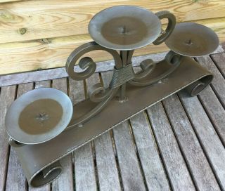 Vintage Iron & Scroll Table Candelabra 3 Large Church Candle Stick Holder 4