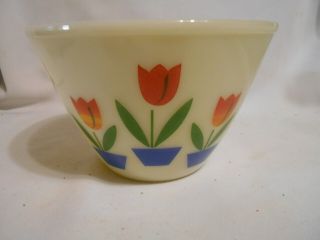 Vintage Anchor Hocking Fire King Tulip Ivory Nesting Bowl 5” High And 7.  5” Top