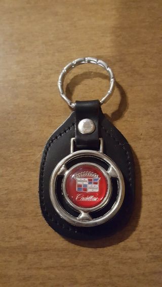 Cadillac Auto Leather Keychain Key Chain Ring Vintage Red
