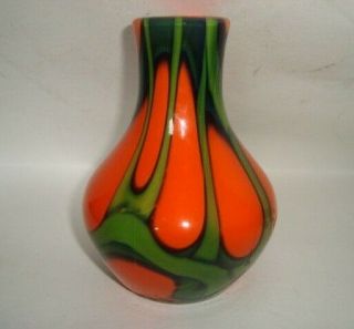 Vintage Art Deco Czechoslovakia Orange And Green Vase Kralik??
