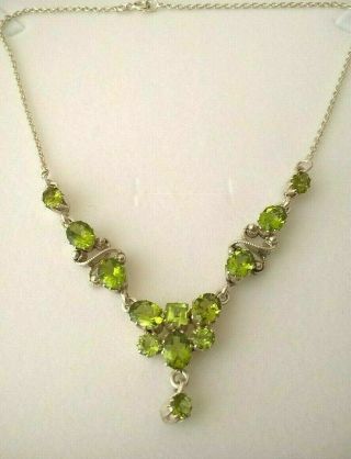 Vintage Sterling Silver And Green Gemstone Necklace Gemstone Setting