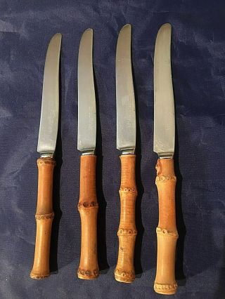 4 Vintage Natural Tiki Bamboo Dinner Knives The Clement Co.  Stainless Steel