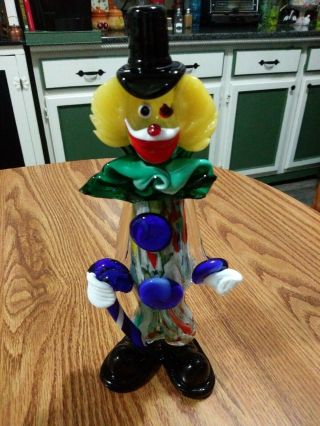 Vintage Murano Style Hand Blown Glass Clown 10 1/2 " Tall