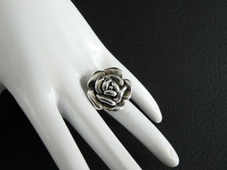 Vintage Israel Ring Solid 925 Sterling Silver Rose Signed Electroform Puff 7.  5