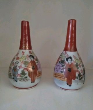 Set Of 2 Antique Vintage Japanese Vase,  Signed Kutani,  Oriental,  Hand Painted. 2