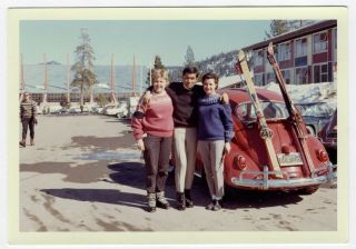 Vintage Photo Man 2 Women Ski Resort Red Volkswagen Car 1960 