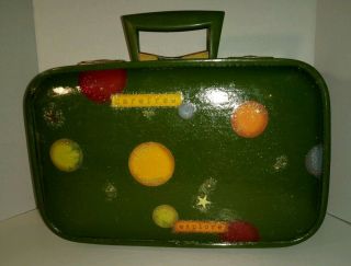 Small Vintage Luggage Suitcase Hard Case - Green W/ Gold Interior & Mirror
