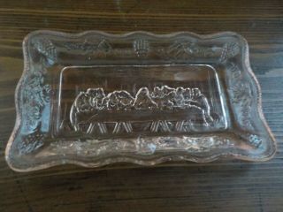 Vintage Pink Depression Glass Style Last Supper Plate 5 1/2 " L For Lamb Butter