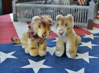 Two Vintage Steiff Lions Leo And Lea