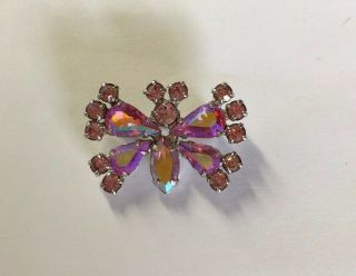 Vintage B David Pink Aurora Borealis Rhinestone Butterfly Pin