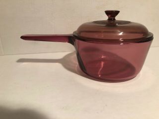 Vintage Corning Vision Ware 1.  5 L Sauce Pot Pan Cranberry With Lid