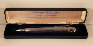 Vintage Ronson Penciliter In Rhodium Plate With Display Box