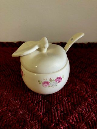 Vintage Fine Porcelain Sugar Bowl/lid & Spoon Hand Made In P.  R.  C.