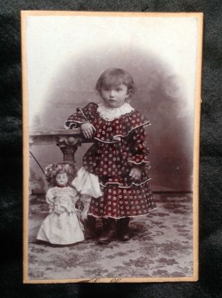 Delightful Tinted Cdv Photo Girl Child Antique German Bisque Doll