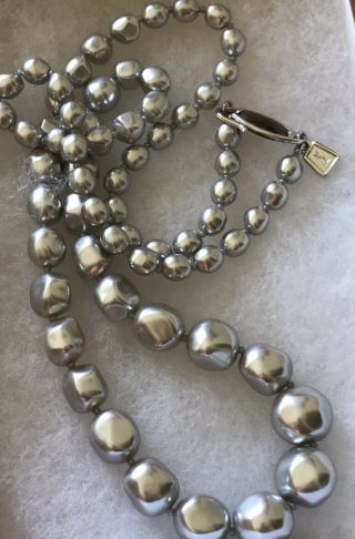 Vintage Ysl Yves Saint Laurent Baroque Grey Faux Pearl Runway Necklace 38” L