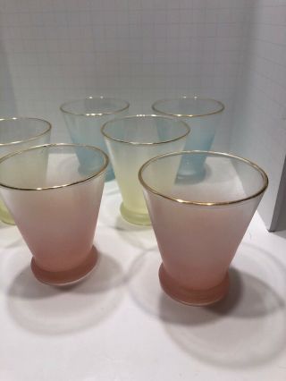 Vintage Blendo Cocktail Pitcher Frosted Pastels And Set Of 6 glasses Retro 5