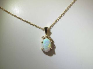 Vintage 14k Yellow Gold Opal & Diamond Rope Chain Necklace