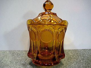 Vintage Amber Glass Candy Dish Thumbprint 1887 Liberty Eagle Torch Design.
