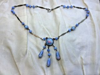 Vintage Old Jewellery Fine 1920’s Baby Blue Glass Czech Bohemian Signed Necklace