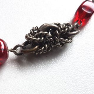 Vintage 1930s Machine Age Jakob Bengel Red Glass Knot Link Necklace 2