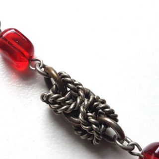Vintage 1930s Machine Age Jakob Bengel Red Glass Knot Link Necklace 5
