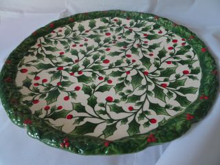 Vintage Pacific Rim Ceramic English Holly & Berry 11 " Cake/chop Plate - Hand Paint