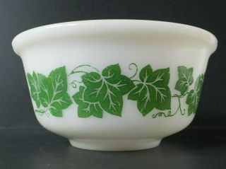 Hazel Atlas Platonite Milk Glass Green Ivy Mixing Bowl Vintage