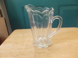 Smaller Vintage Clear Glass Pitcher With Starburst Bottom And Scalloped Top