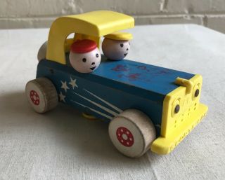 1958 Vintage Fisher Price Wood 6 Inch 674 Sports Car Blue/yellow/white Wheels