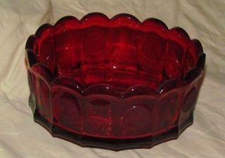 Vintage Fostoria Ruby Red Glass " Liberty Bell & Ben Franklin? " Coin Dot Bowl