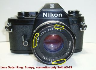 Vintage Nikon EM SLR 35mm Film Camera w/ Series E 50mm f/1.  8 Lens 8