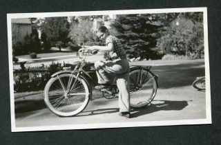 Vintage Photo Boy On Fancy Tank Bicycle W/ Springer 990072