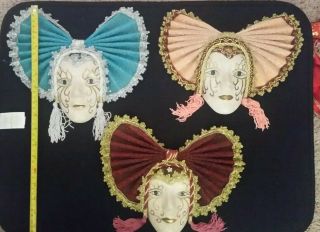 3 Vintage Seizan Fine Art Hanging Porcelain Face Mask Wall Decor - Gorgeous