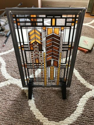 Vintage Frank Lloyd Wright Foundation Souvenir Stained Glass Window With Stand