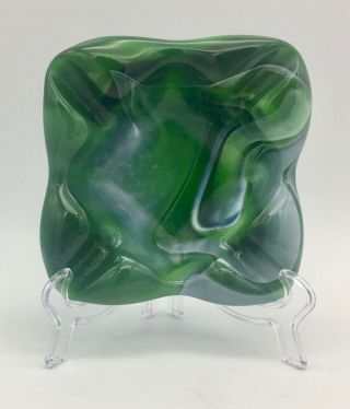 Vintage Imperial Glass Green Slag Ashtray,  End O 