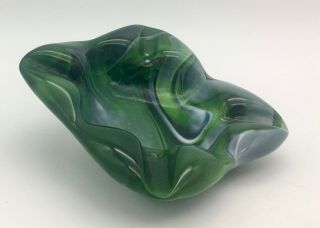 Vintage IMPERIAL Glass GREEN Slag Ashtray,  End O ' Day,  Square 3