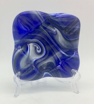 Vintage Imperial Glass Blue Slag Ashtray,  End O 