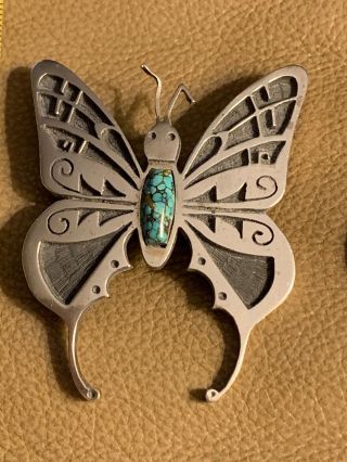 Vintage Silver And Turquoise Butterfly Pin & Pendant.