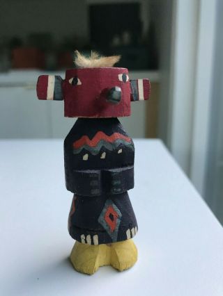 Vintage Route 66 Hopi Kachina Doll 2 3/4 " Tall With Head Feather Tuft