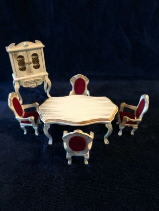 Vintage Miniature Wood Dollhouse Furniture Dining Room Set