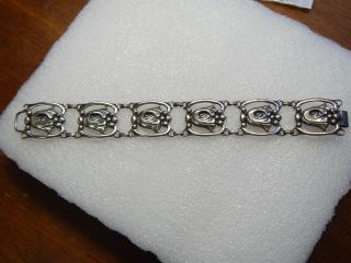 Vintage Danecraft Sterling Silver Floral Flower Linked Chain Bracelet