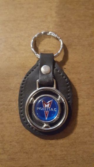 Pontiac Auto Leather Keychain Key Chain Ring Vintage Blue